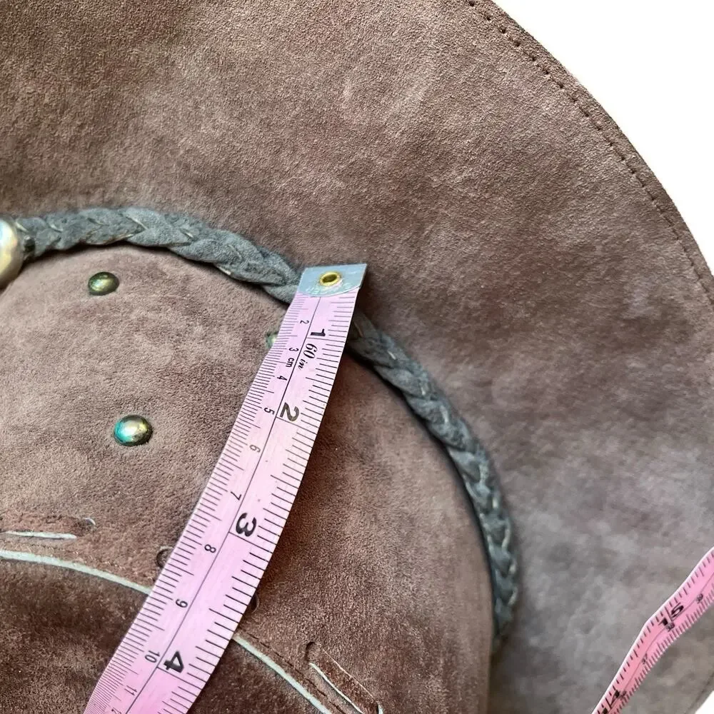 Leather Cowboy Hat Unisex Size M Men Women Vintage Brown Suede Retro Western